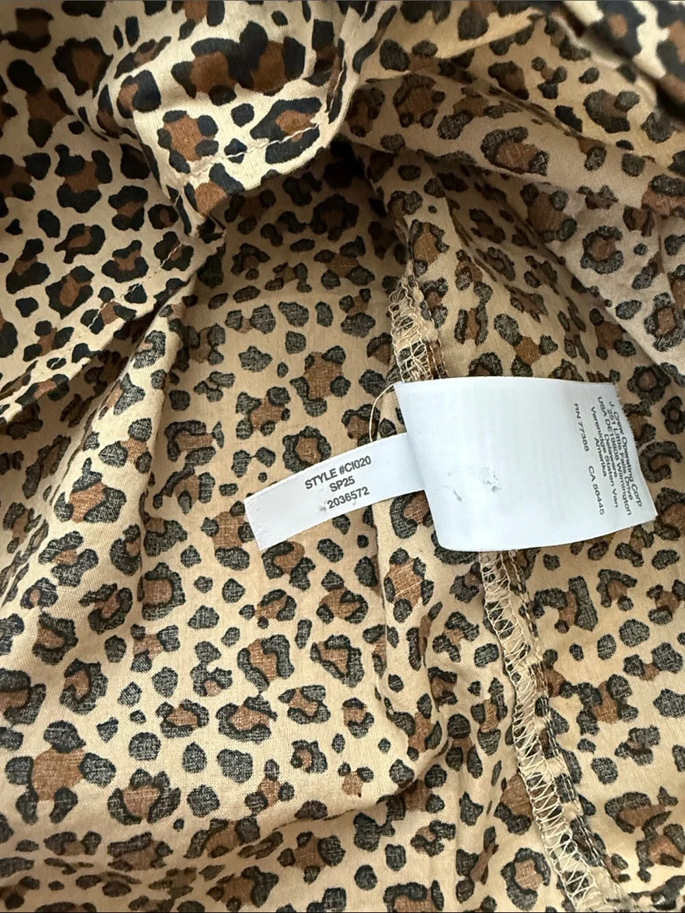 J Crew Large Lightweight Leopard Print Long Sleeve V Neck 100% Cotton Blouse